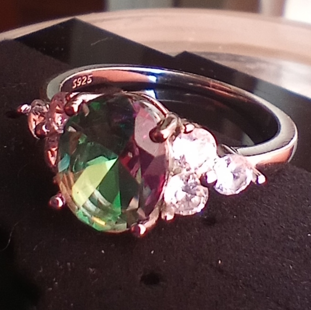 Aura Quartz/ 925 Silver Stamped Size 10 Ring